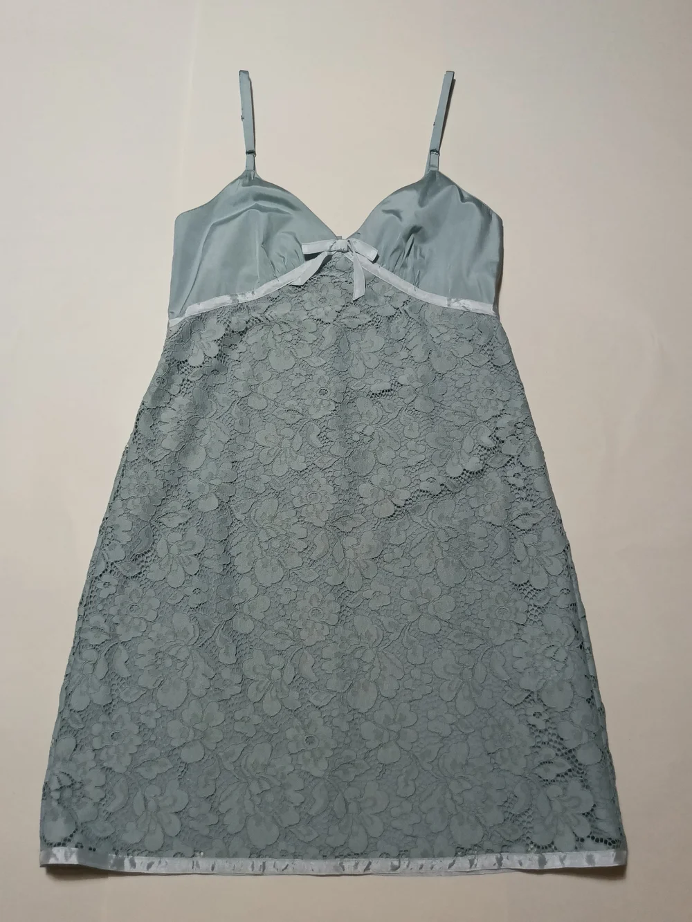 Coach Lace Slip Cami Mini Dress Accent Bow in Dusty Blue Size 2